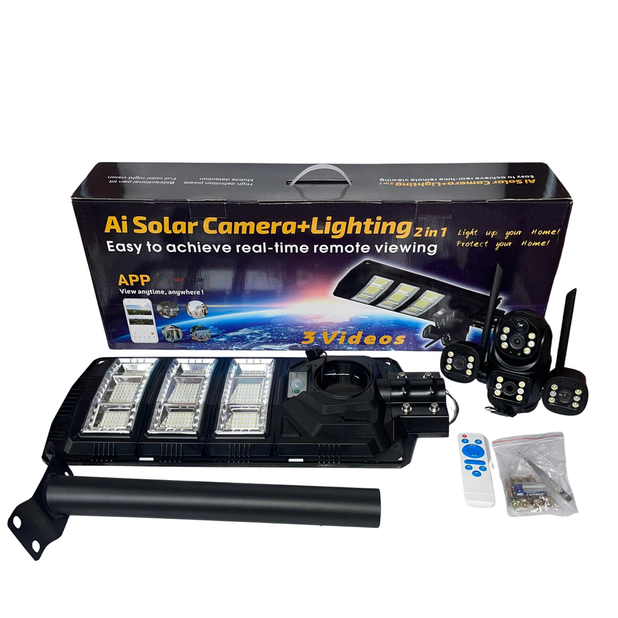 Caméra Solaire 4K 4-en-1 + Projecteur Vision 360° 4G
